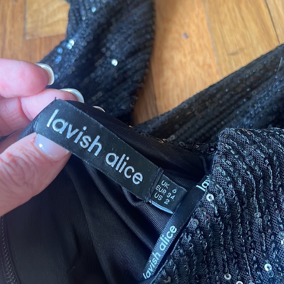 Lavish Alice Sequin Feather Embellished Midi Dress in Black size 2 - Picture 3 of 5